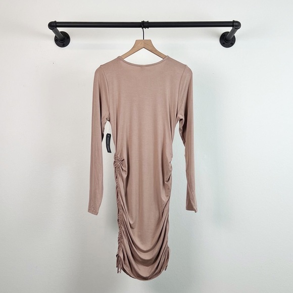 NWT Melrose & Market Ruched Long Sleeve Bodycon Dress in Tan - Picture 6 of 8